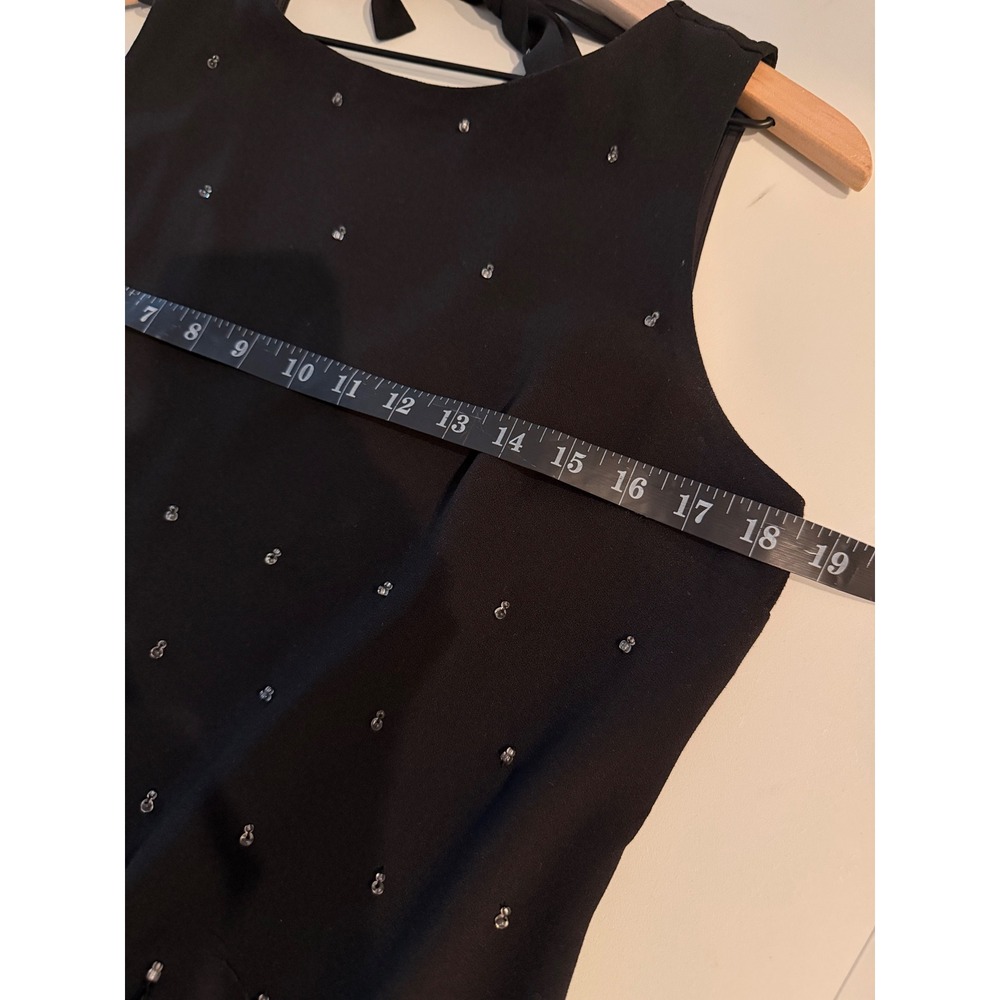 Ann Taylor Black Beaded Sleeveless Top Ostrich Feather Hem Tie Back Medium Glam - Picture 7 of 10